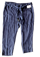 LAUREN RALPH LAUREN Women Plus Size 16W Pants Trousers Navy Linen Belt NWT 99