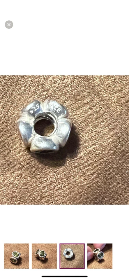 Pandora Sterling Silver Five-Sided Oval Green Stone Charm Bead - Image 3 of 4