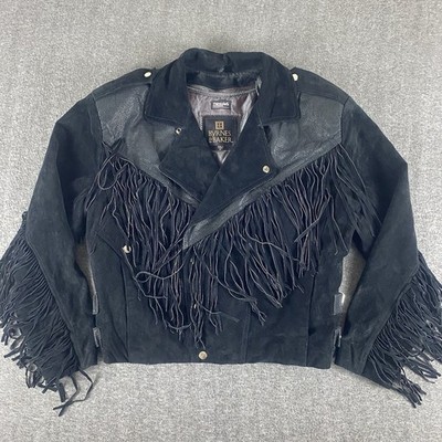 Vintage Byrnes & Baker Leather Fringe Jacket Womens M Western Thinsulate Black