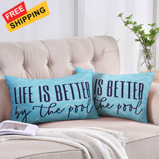 Adabana Outdoor Waterproof Throw Pillow Covers 20" x 12" Pack of 2 , Blue