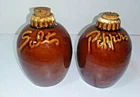 Vintage Hull Pottery Brown Drip Salt And Pepper Shakers With Corks Made In USA