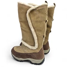 Hi-Tec Women Tall Tan Suede Leather Winter Boots Faux Fur Trim Thinsulate SIze 7
