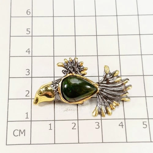 Broche de ópalo negro natural de diseño único de plata de ley 925/NB29261 Foto 3 de 4