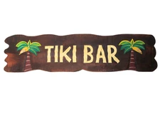 39" HAND CARVED WOOD TIKI BAR 3D SET TROPICAL ISLAND BEACH SIGN GARDEN ART