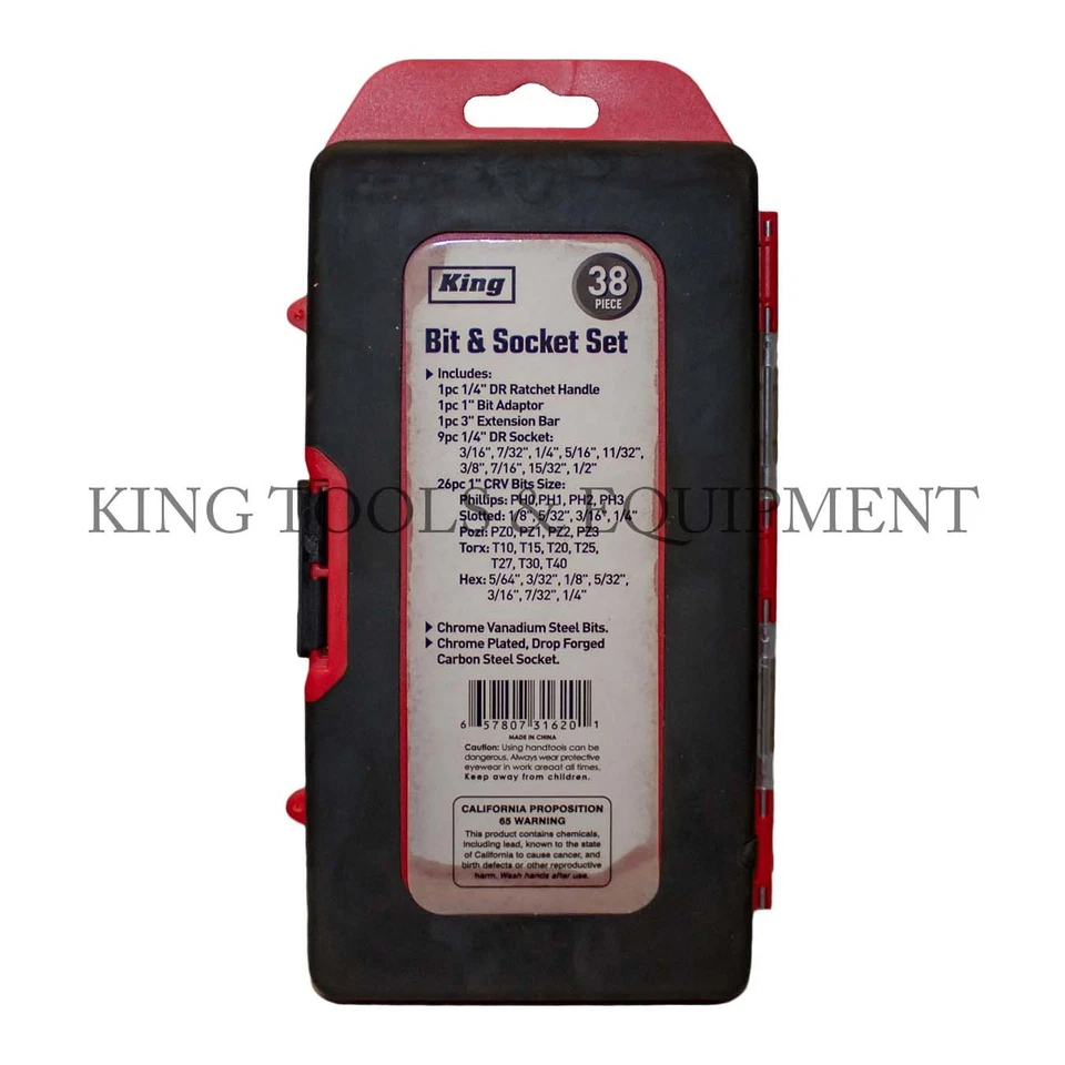 KING 38 PC Compact Bit and Socket Set w/ Stubby Ratchet Handle & Extension Bar - Image 3 of 4