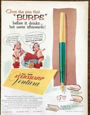 1953 Eversharp Ventura Fountain Pen Christmas PRINT AD Give the Pen That Burps