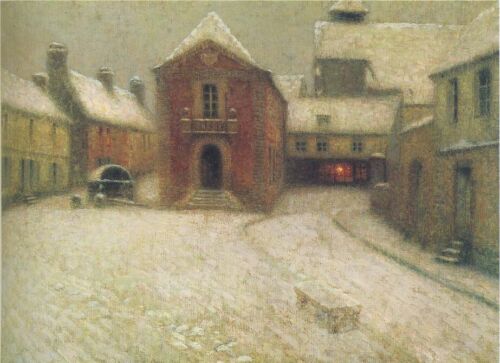 Oil painting Henri-Le-Sidaner-Gerberoy-in-the-snow village impression landscape - Picture 1 of 1