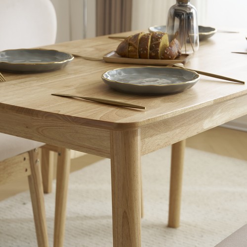 Set of 5 Rubber Wood Soft Package Wood Color Dining Table and Chair Set - Picture 21 of 24