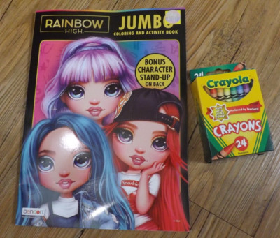 NEW RAINBOW HIGH Jumbo coloring & activity book w/ 24 Crayola crayons