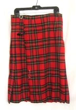 VTG Kinloch Anderson Kilt Skirt Wool Red Tartan Pleated Scotland Sz 12