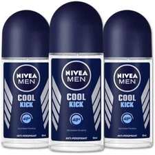 Nivea for Men Cool Kick Anti-Transpirant Deodorant ROLL-ON, 50 ML  1.7 OZ 3 Pack