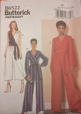 Jumpsuit and Sash Misses size 8-16 Butterick 6522 Sewing Pattern * 