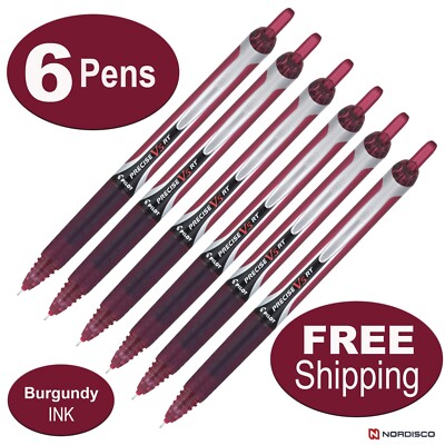 Pilot Precise V5 RT Rolling Ball Pen 15137, Burgundy Ink, 0.5mm XF, Pack of 6