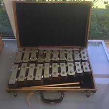 Kitcher Vintage Antique Wood  Brass Xylophone In Antique Travel Case 1940s-50s
