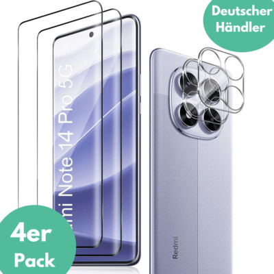 2X Schutzglas für Xiaomi Redmi Note 14 Pro 5G Panzerfolie Display Kamera Full 3D