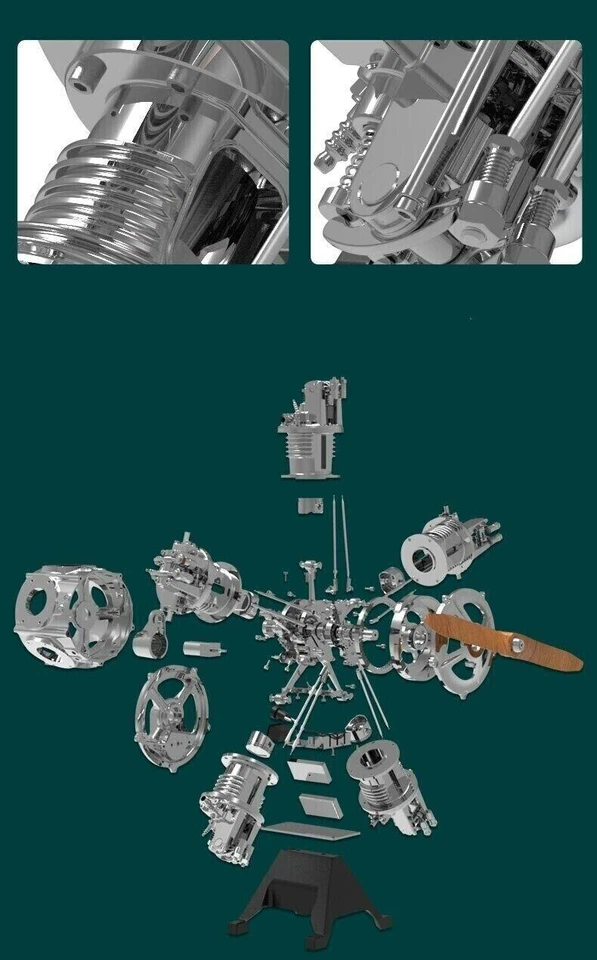 Radial Engine Metal 5 Cylinder Manual Assemble Kit Simulation Miniature Battery - Image 3 of 4