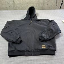 Berne Mens Jacket XXL Black Canvas Fleece Lined Hooded Workwear Gorpcore *