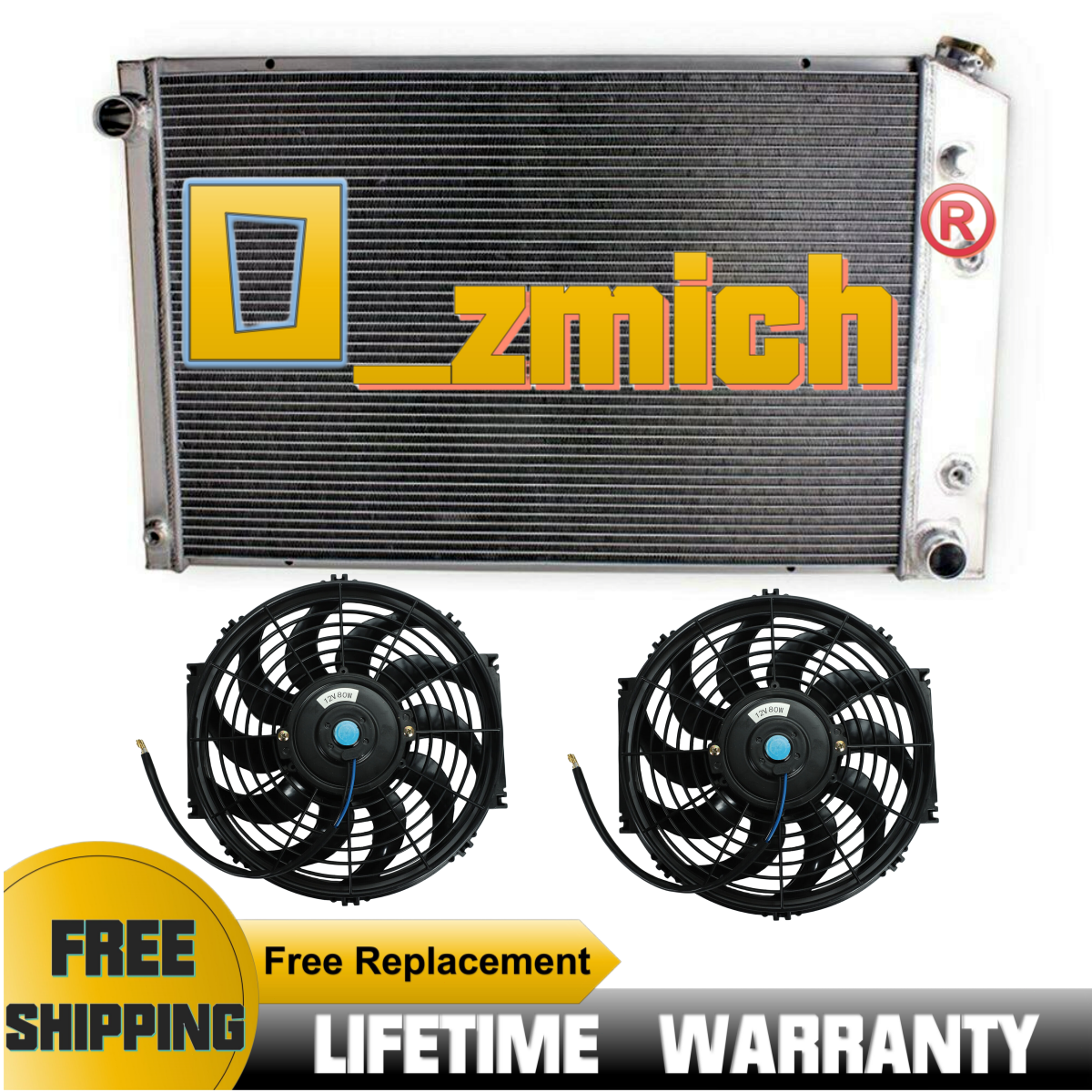 FILA Radiatore racing alluminio 3 file + 2 ventole adatto per pickup Chevy GMC CK 1978 1991