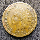 1886 Indian Head Cent 1C - Type 1 - Philadelphia - Surv. Pop 4,000 - VF-XF Cond.