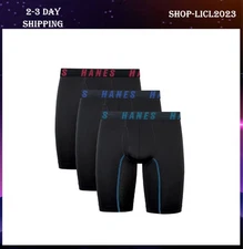 Hanes Moves Men’s Anti-Chafe Long Leg Boxer Brief, X-Temp, 3-Pack, 8" Inseam