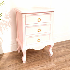Pink Wooden 3 Drawer Bedside Table Cabinet, Painted Finish, Metal Pull Handles