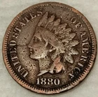 1880 Indian Head One Cent Penny 1C US Coin VG/F #14679