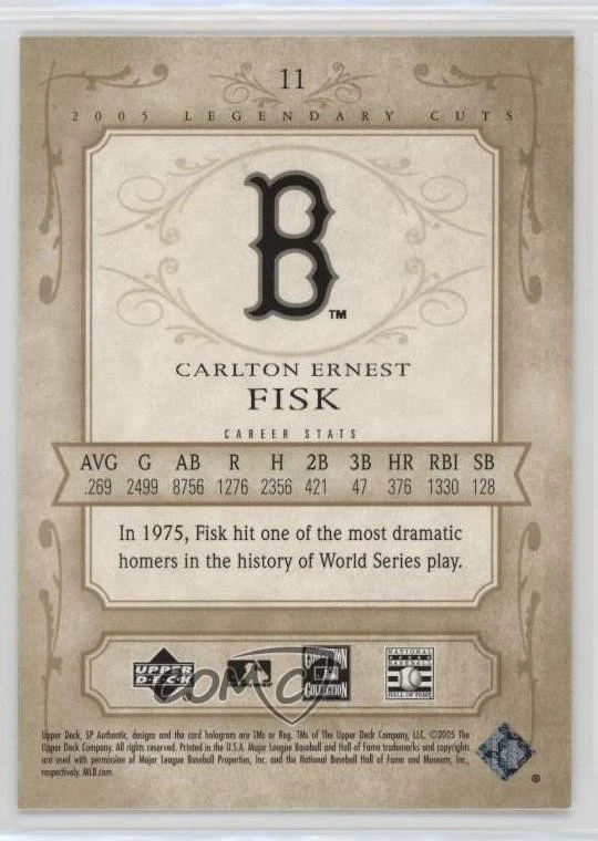 2005 SP Legendary Cuts Carlton Fisk #11 HOF - Image 2 of 3