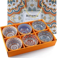 Bohemian Style 2/4/6X Ceramic Rice Bowl Set Fit for Cereal,Soup,Desserts Salads
