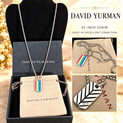 David Yurman 925 22 Zoll Box Kette Regenbogen Erkennungsmarke Anhänger Halskette signiert