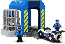 Wooden Train Police Station – Track Accessory Compatible with Major Brands