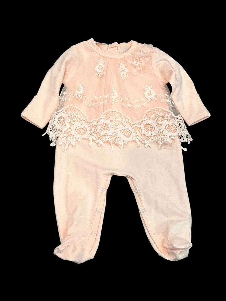 Младенца Biscotti розовый кружева хлопок Footie длинным рукавом Детский комбинезон комбинезон розовый 3M новый с Ярлыками - Изображение 2 из 4