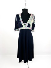 Vintage Leonard Paris Silk Jersey Dress Floral Print Backless V Neck France