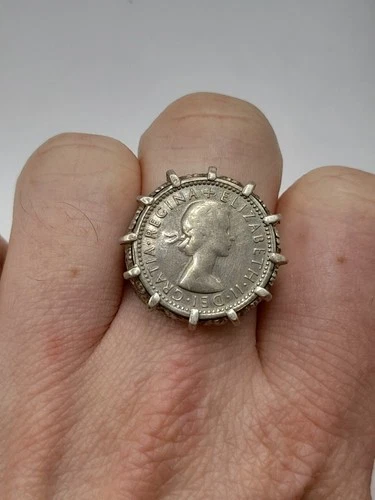 1961 Vintage English Sterling 925 Silver Sixpence Coin Ring - UK Size S ½