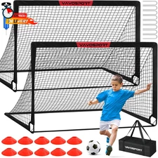 Kids Soccer Goals for Backyard Set - 2 of 6X4 Ft Portable Soccer Goal Training E