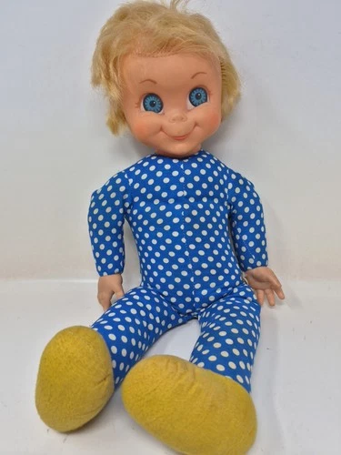 Vintage 1967 Mattel Mrs. Beasley Doll Non-Talking Blue Polka Dot Outfit 20" Tall