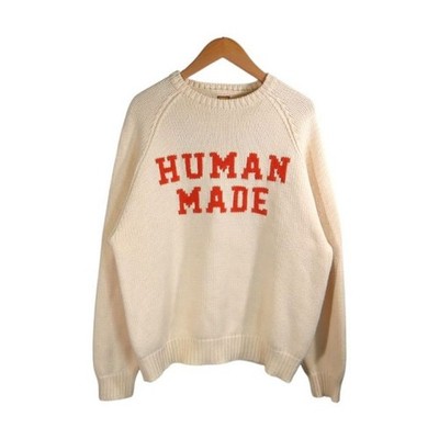 Human Made Bear Raglan Knit Sweater 23AW Size L White Cotton/Acrylic