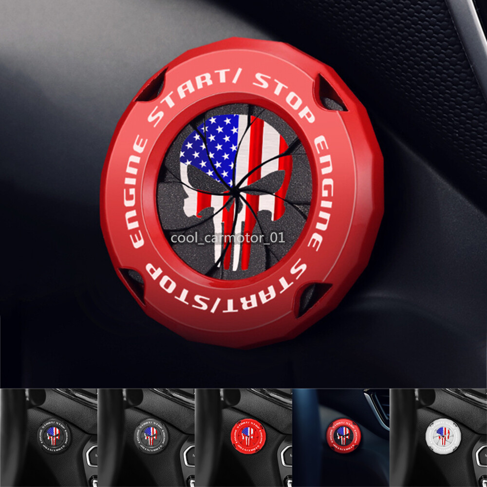 Metal US Flag Punisher Skull Car Engine Ignition Start Stop Button Cover Cap