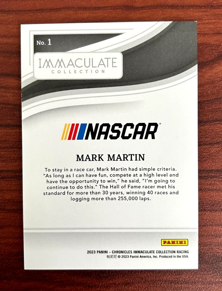 2023 Chronicles Immaculate Collection Racing MARK MARTIN Blue Holo #1  /50 SSP - Image 2 of 2