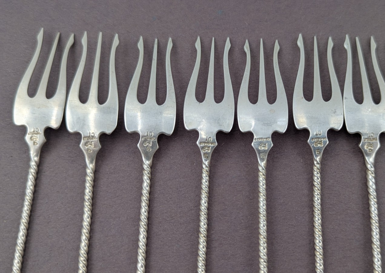12 Square Twist by Whiting Sterling Silver Cocktail Fork Oyster Forks Set 5.5"