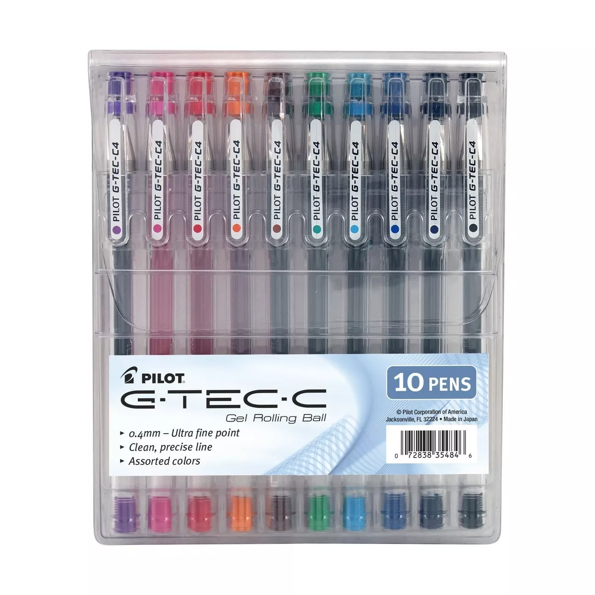 Pilot Gel Ink Ball Pens 10 Pack Pouch Ultra Fine 0.4mm Bio polymer