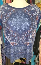 Signature Studio SZ 1XL Tshirt Fabric Shirt Blue Hi Low Hem Soft Comfy 50" Bust 