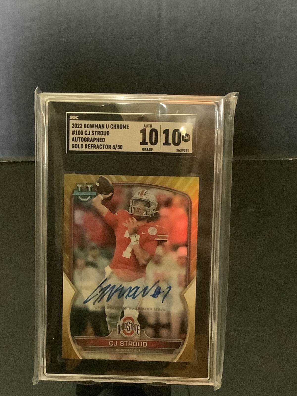 2022 BOWMAN U CHROME CJ STROUD #100 AUTO GOLD REFRACTOR /50 SGC 10 AUTO 10