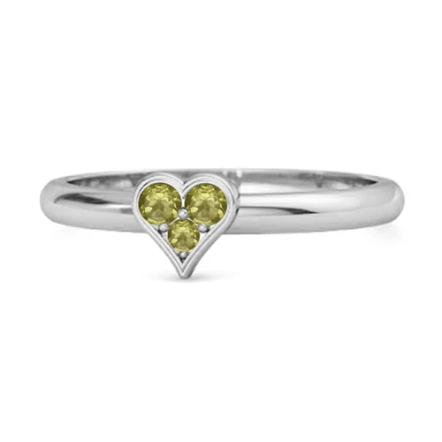 Sparkling Heart Shape Round Peridot 925 Silver Women Ring For Graduation Gift