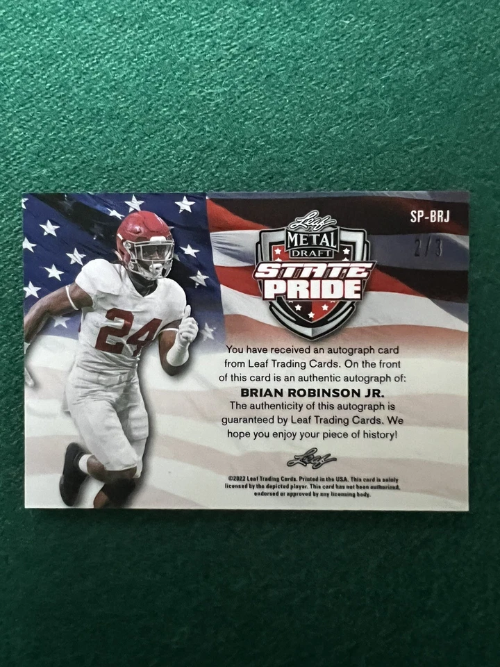 2022 Leaf Metal Brian Robinson Jr. State Pride Rookie Auto R/W/B Mojo RC 2/3!!! - Image 2 of 3