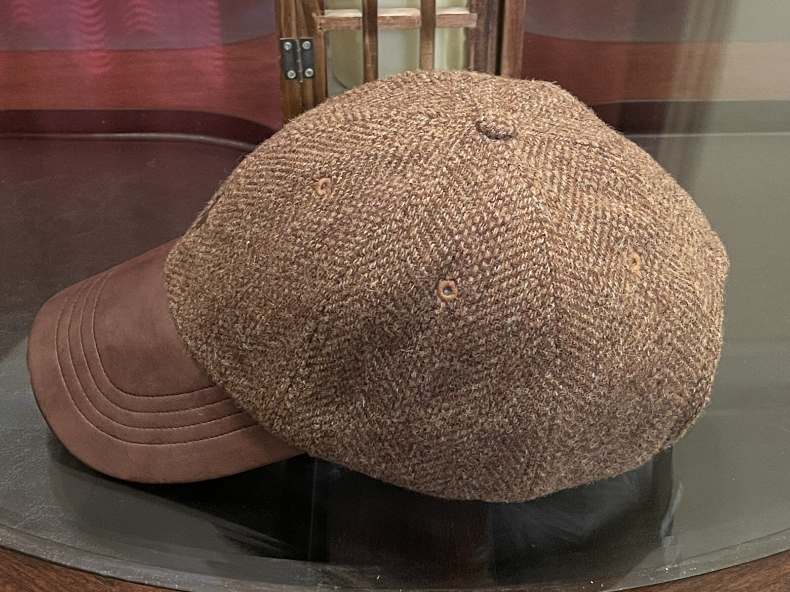 PONY Cappello Ralph Lauren Gent’s 100% lana Shetland e 100% pelle cinturino regolabile marrone