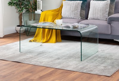 Turin Modern All Glass Clear Rectangle Ghost Curved Tempered Coffee Side Table Ebay