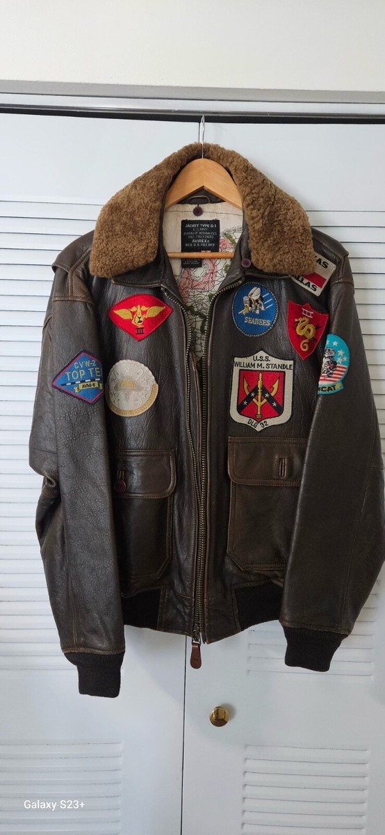 AVIREX Top Gun Style G-1 Bomber Flight Leather Jacket, Brown