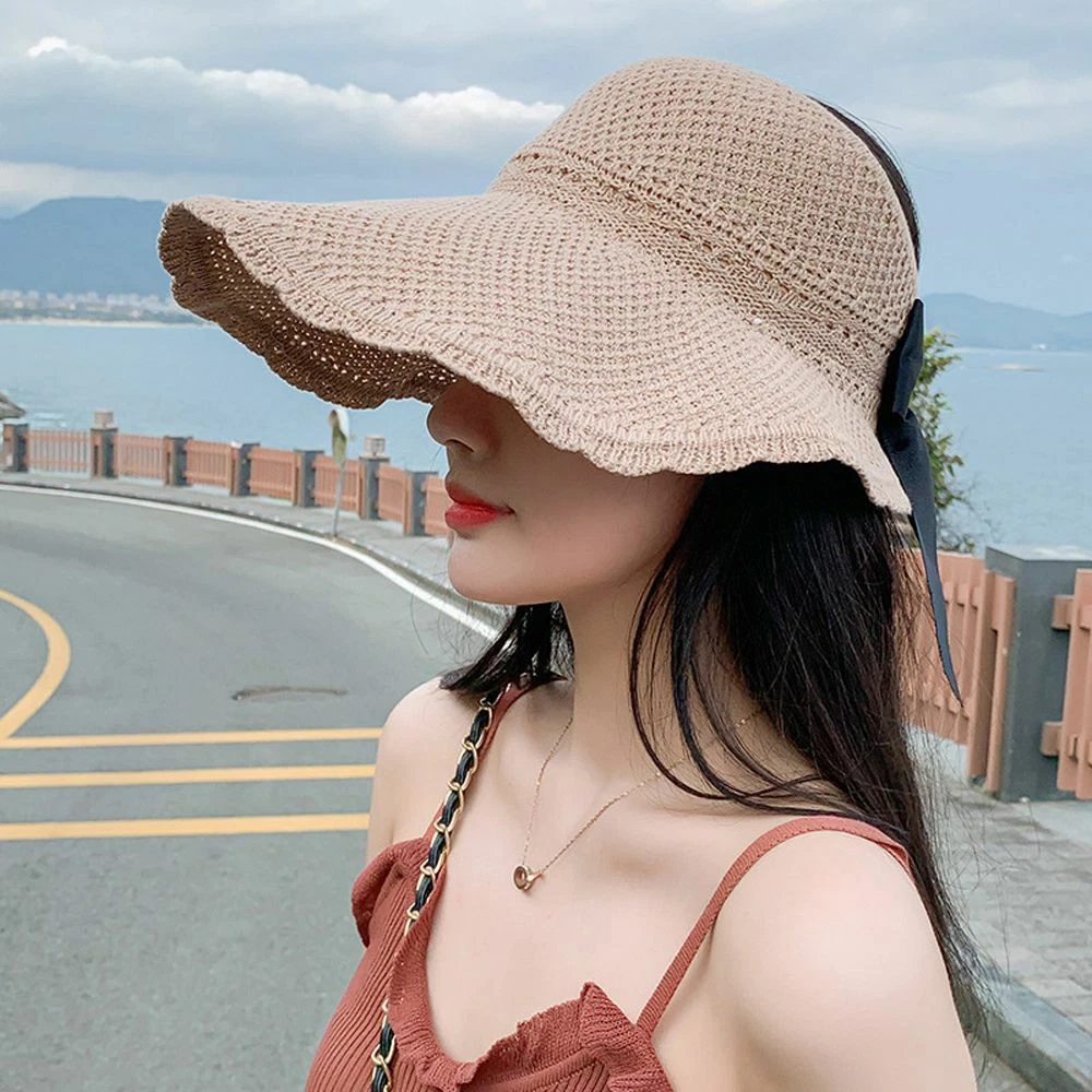 Summer Visors Cap Foldable Wide Large Brim Sun Hat Beach Hats Women Straw Hat