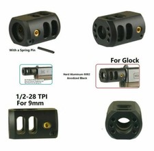 TA 1/2x28 TPI Muzzle Brake For 9mm Glock Black Anodized Aluminum