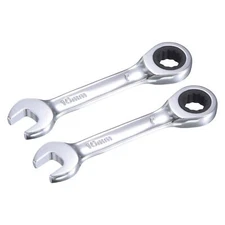 2pcs 10mm Stubby Ratcheting Combination Wrench 72 Teeth Box Ended Tools CR-V